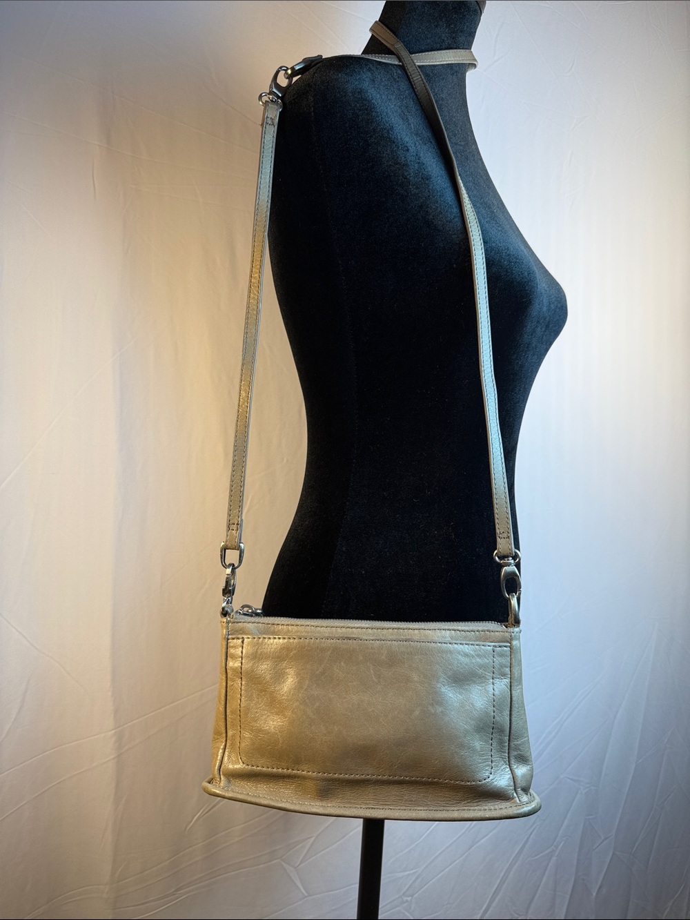 HOBO Gray Taupe Leather Small Crossbody Bag
